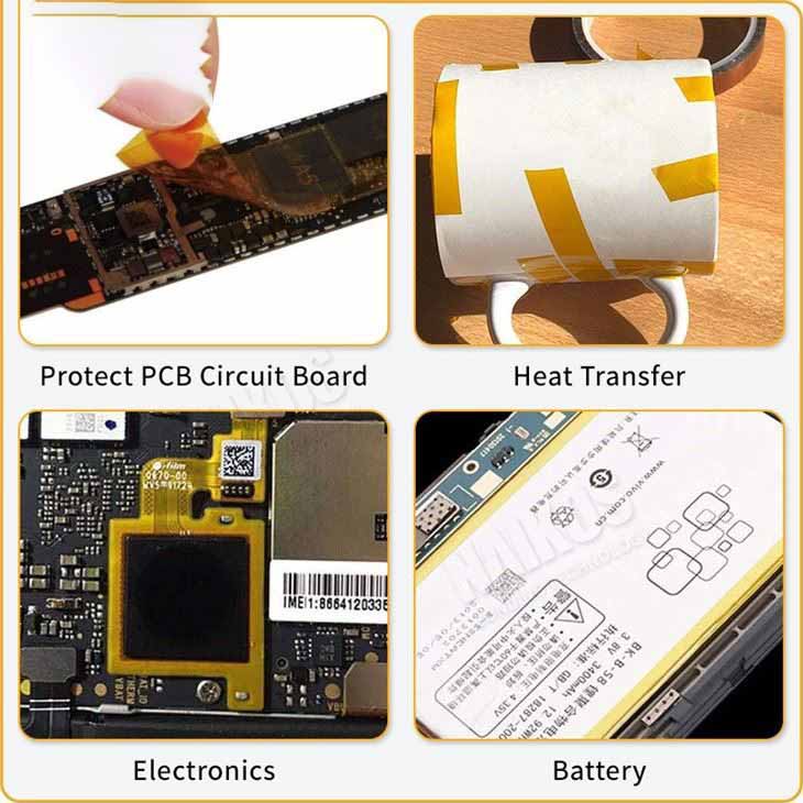 Heat Resistance Kapton Polyimide Film Tape 260℃(500℉) For SMT, PCB, Transformer, Class H Insulation Electronics Masking